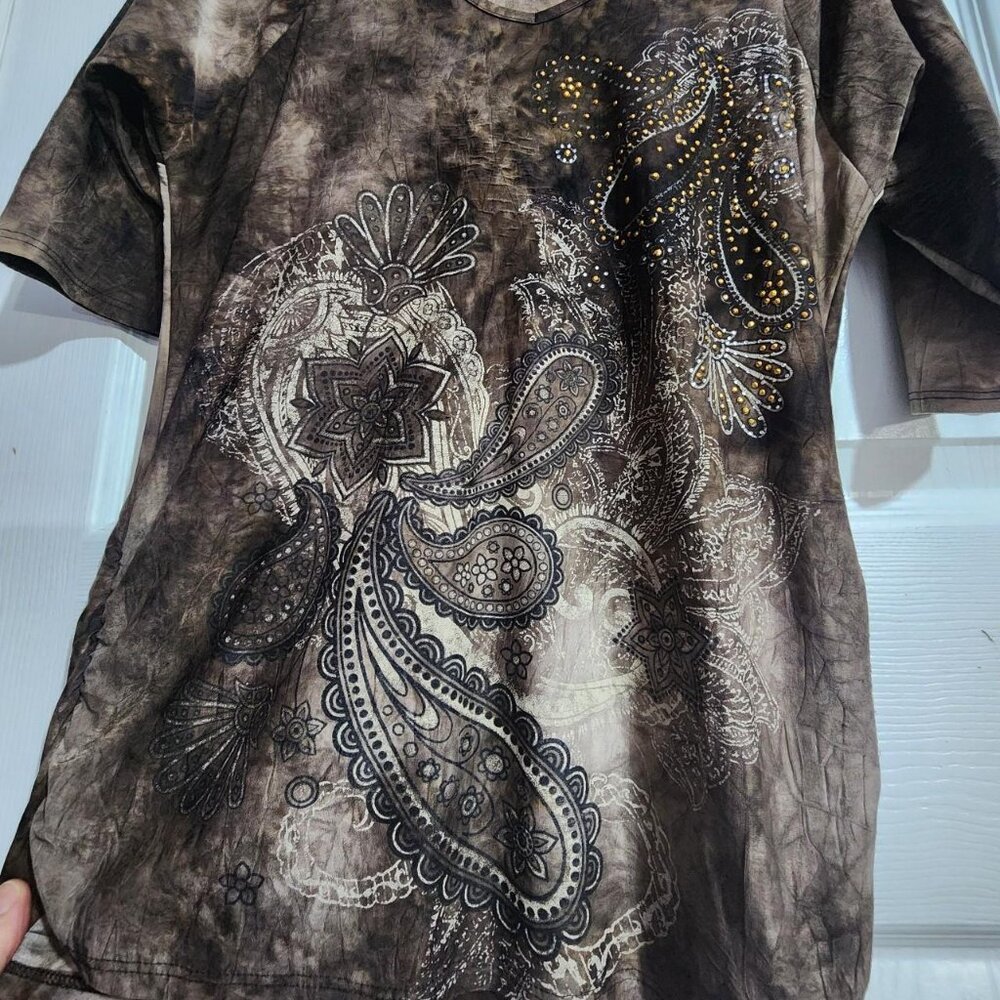 Y2K Brown Floral Rhinestone Top - Picture 2 of 4